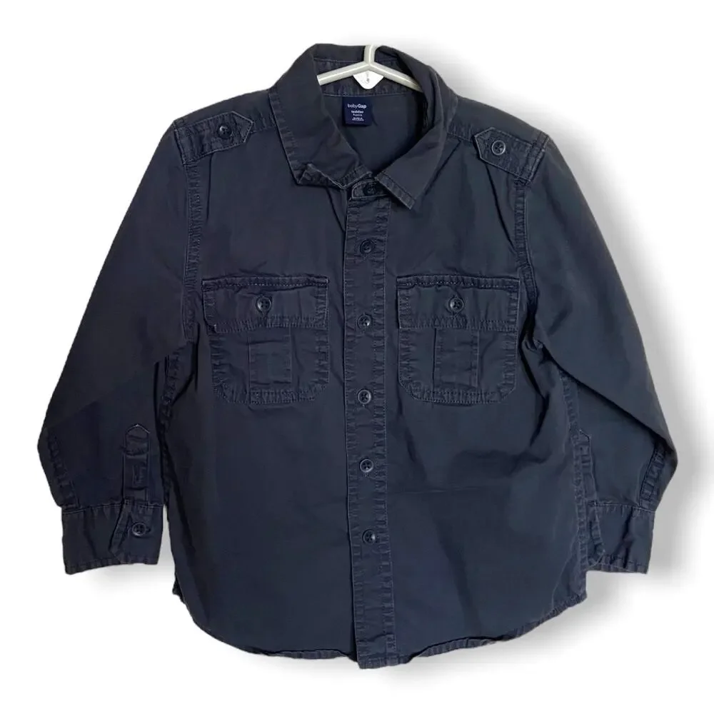 Gap Boys Shirt‎ Size 4 The Brick Lane Gray Work Style Button Up Down Front